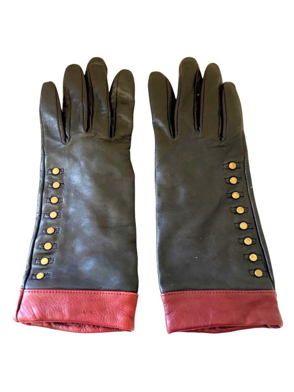 Alexandra Bartlett Women's Leather Gloves S Black Burgundy Studded Eighties Glam